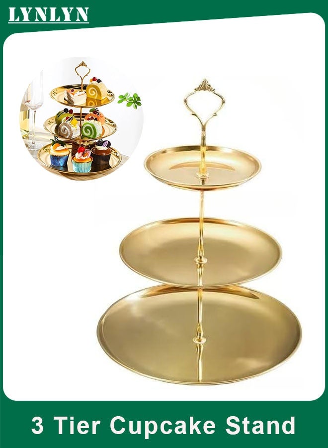 لينلي حامل عرض الكب كيك مع صينية تقديم بثلاث طبقات (ذهبي) - Image 1